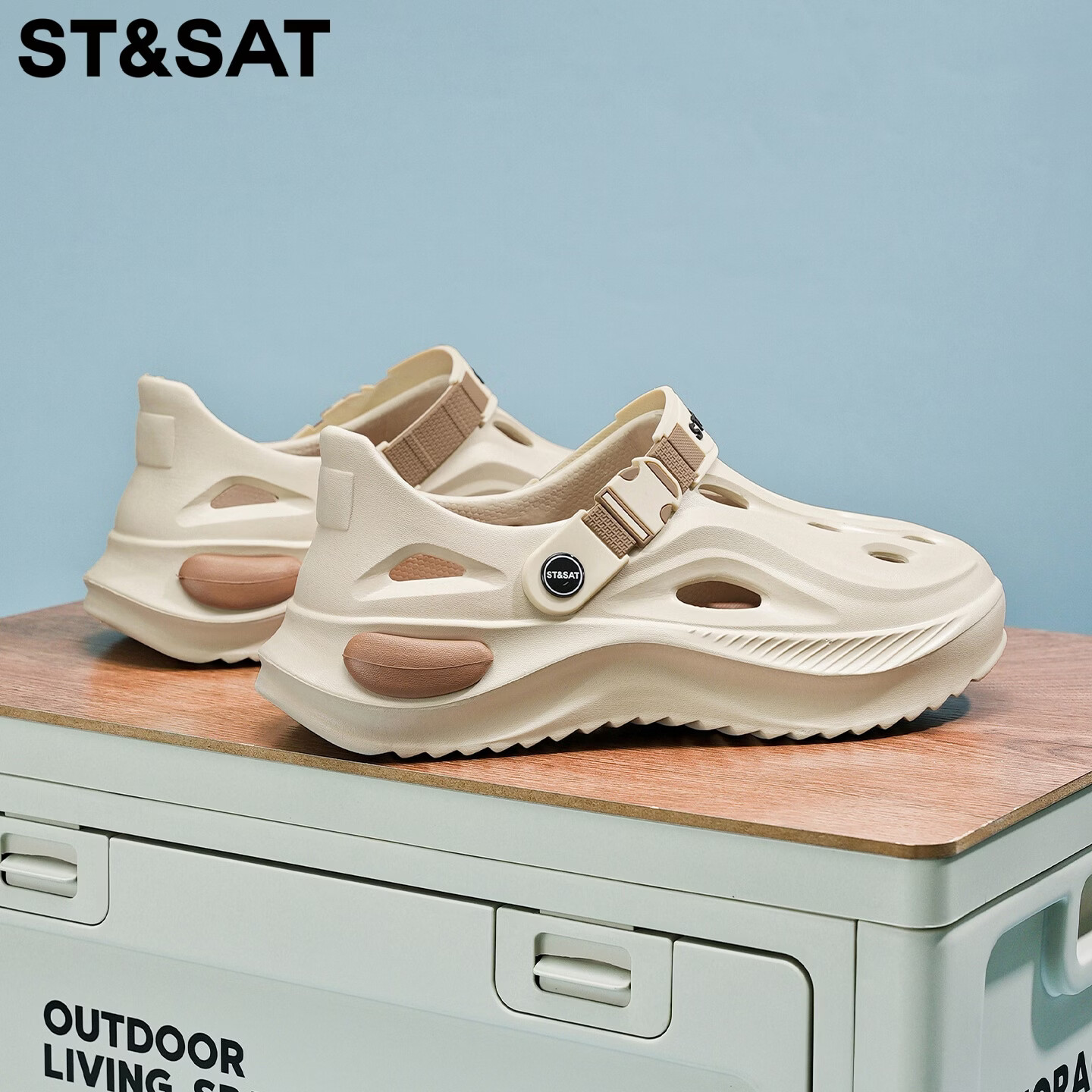 星期六（St&Sat）凉鞋男夏季新款防滑洞洞鞋男户外涉水沙滩鞋运动百搭透气休闲男鞋 棕色 44-45 标准运动鞋尺码