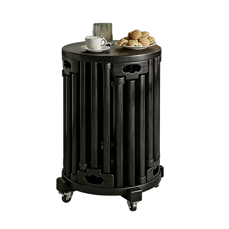 中偉實木凳子可疊放家用圓凳移動小板凳客廳疊疊凳 黑色