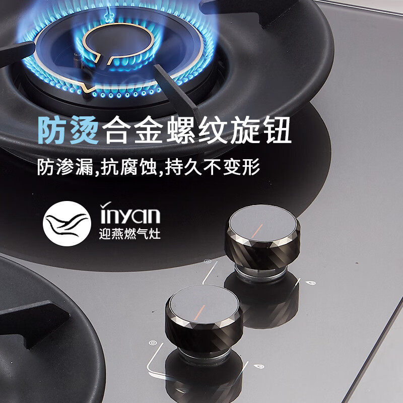 inyan迎燕炫火燃气灶具 双灶嵌入式煤气灶天然气台式猛火灶家用大火力一级能效厨房出租房用灶 液化气20Y 五环钢火盖+防风聚能+钢化玻璃 S3211