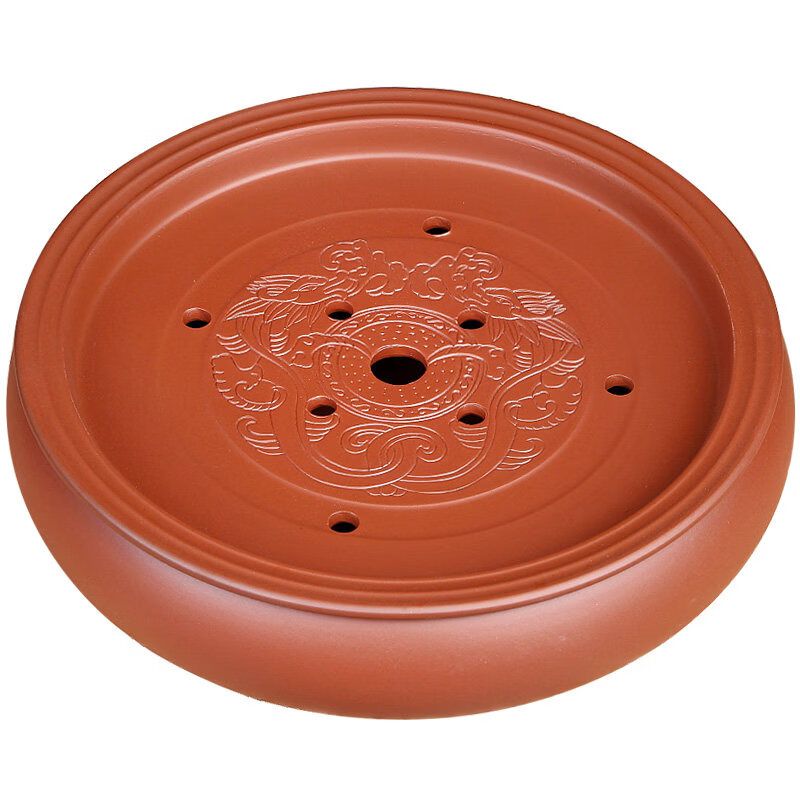 功夫茶海茶台紫砂大茶盘陶瓷茶具简约家用圆形茶托盘储水小号 红色双鱼(13英寸33cm)