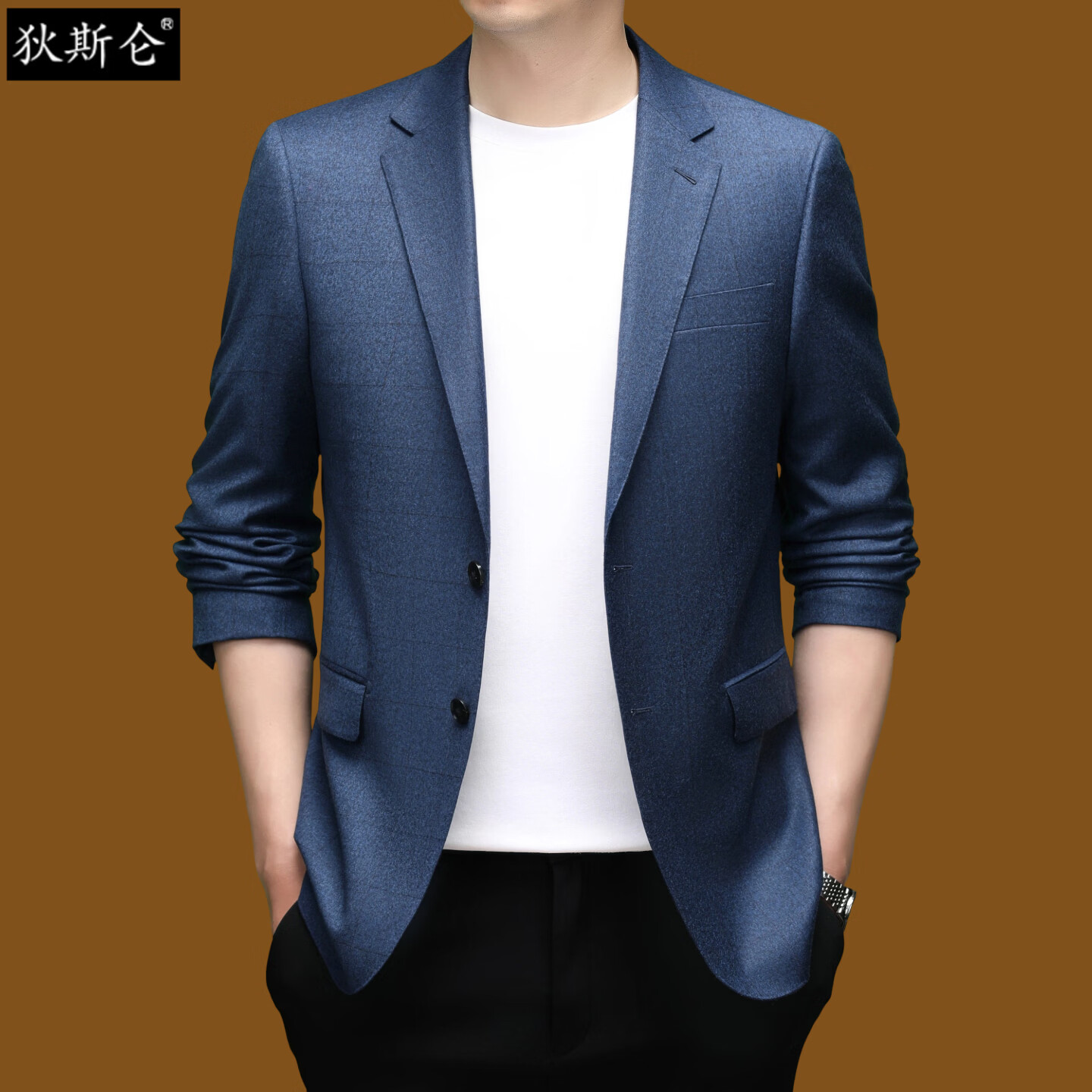 狄斯仑100%精纺羊毛西装男士2026春季新款高端商务休闲纯色简约西服外套 蓝色 常规 2XL (185) 建议160-180斤