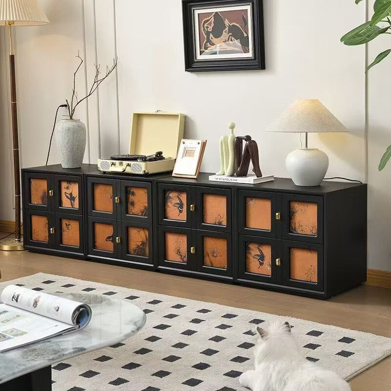 香云纱斗柜电视柜法式复古斗柜客厅靠墙柜子 黑色 50*40*50cm【整张发货】