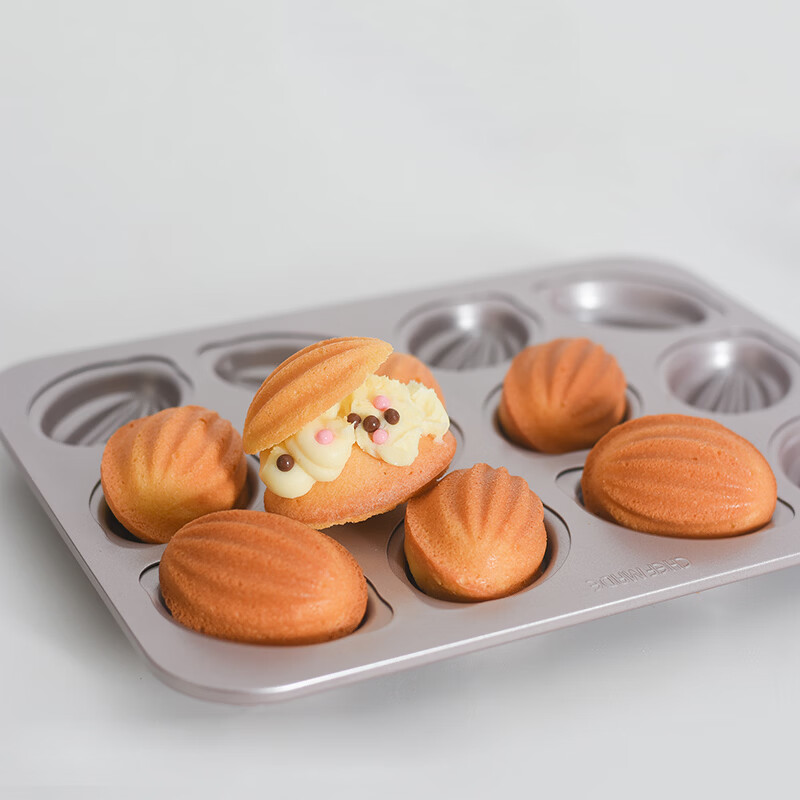 学厨老式鸡蛋糕模具小枣豆糕模橄榄模连杯烤盘椭圆形无水蛋糕槽子蛋糕 12连不粘橄榄球蛋糕模WK9829