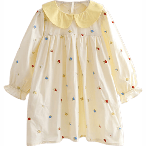 拉夏貝爾女童春裝長袖連衣裙2026新款韓版公主裙小女孩春秋季裙子 淺黃 110 建議身高101-110cm