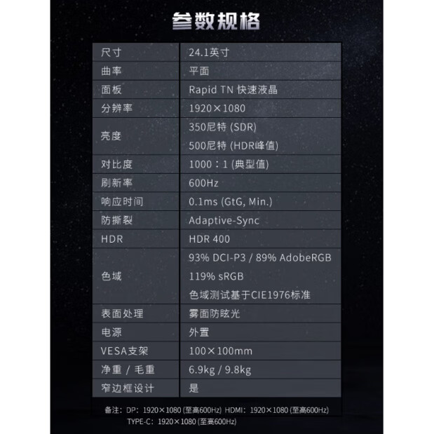 微星（MSI）24寸1k600Hz 0.1ms Type-c 98w电竞液晶显示器屏幕 MPG 242R X60N-24.1寸1k600h