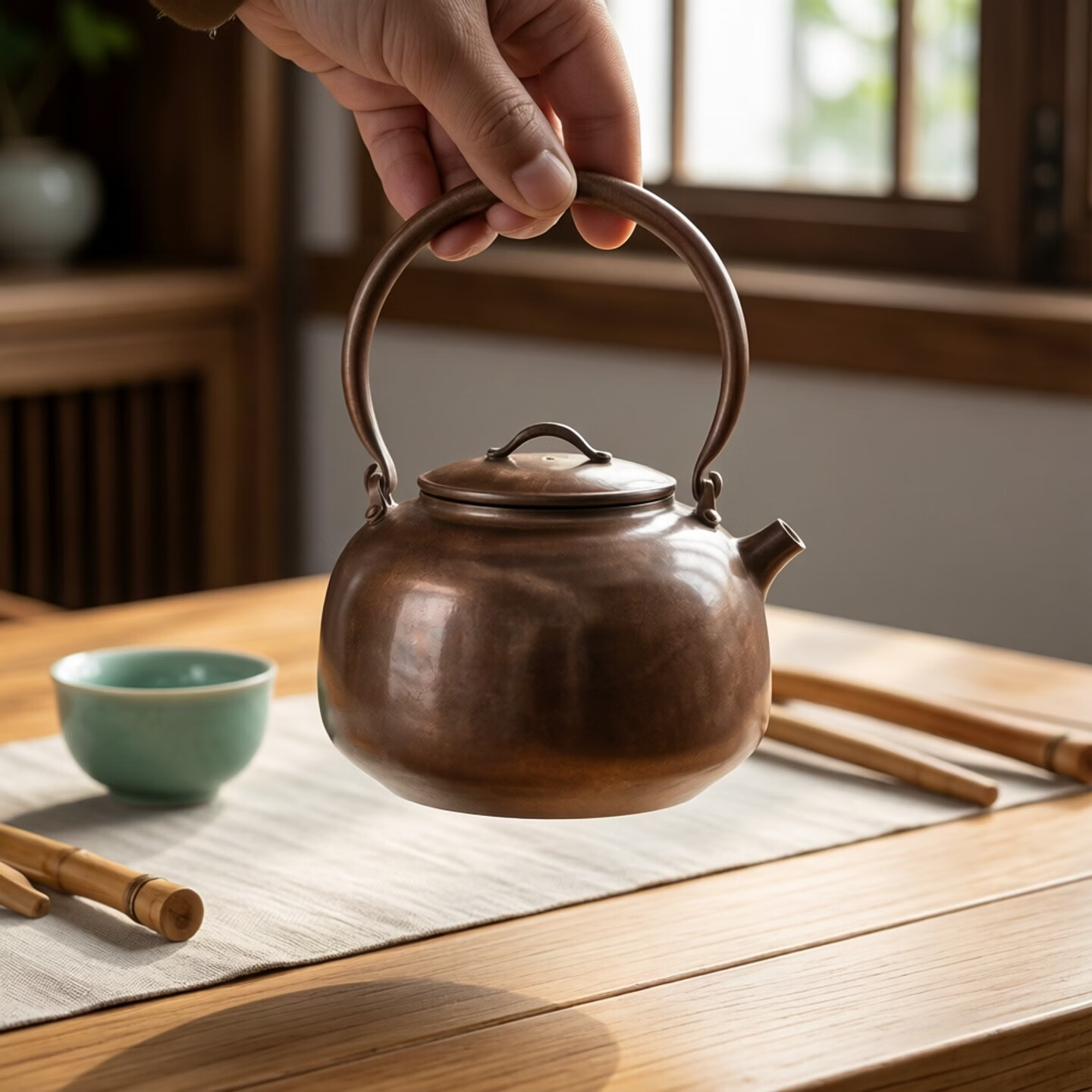 纯紫铜手工锤纹烧水壶炭火功夫茶具围炉煮茶壶家用中号煮水壶 紫铜提梁烧水壶（中号咖色） 550ml 紫铜提梁小号烧水壶（咖色）