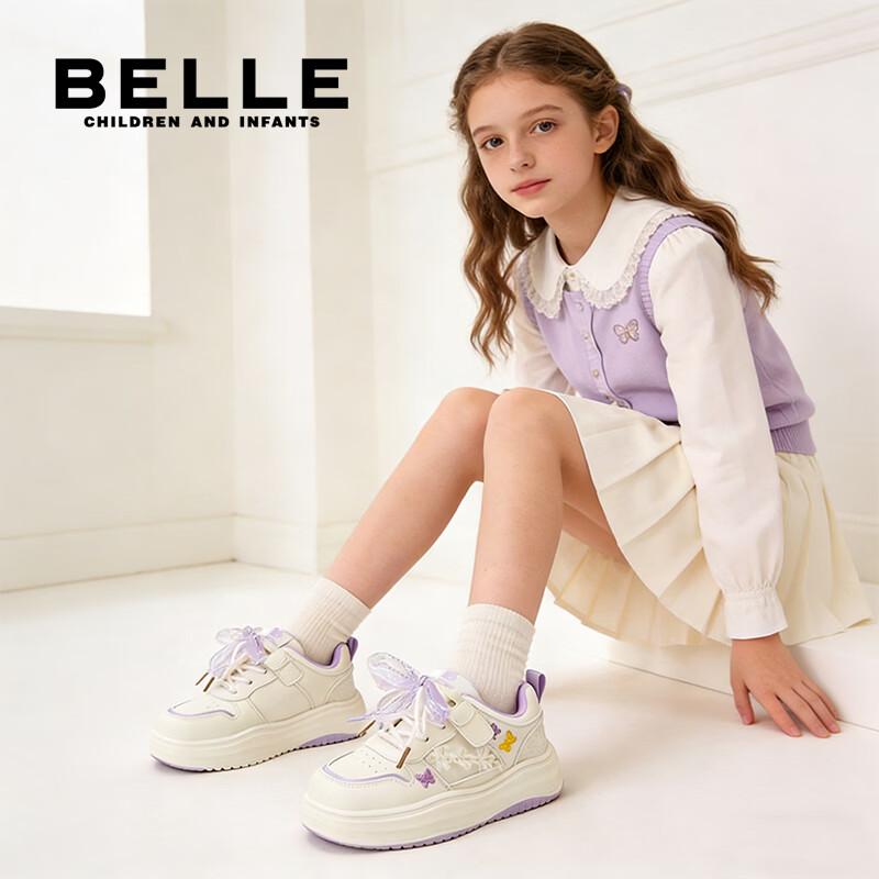 百丽童鞋儿童板鞋女童运动鞋子26年春秋新款校园小白鞋女孩大童休闲鞋 紫色【建议拍大一码】 35 (建议脚长211-216mm)