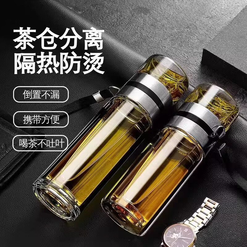 昀翕茶水分离杯泡茶杯便携过滤杯子个人专用茶道双层高硼硅玻璃水杯男 泡茶师500ML【高硼硅加厚底】