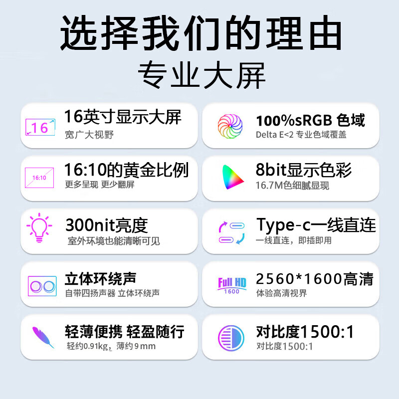 闪跑侠便携显示器屏2.5K便携屏IPS屏幕144HZ手机PS5/4笔记本办公外接便携式电脑显示屏电竞游戏扩展副屏 【2.5K+60Hz】16英寸办公推荐/磁吸皮套