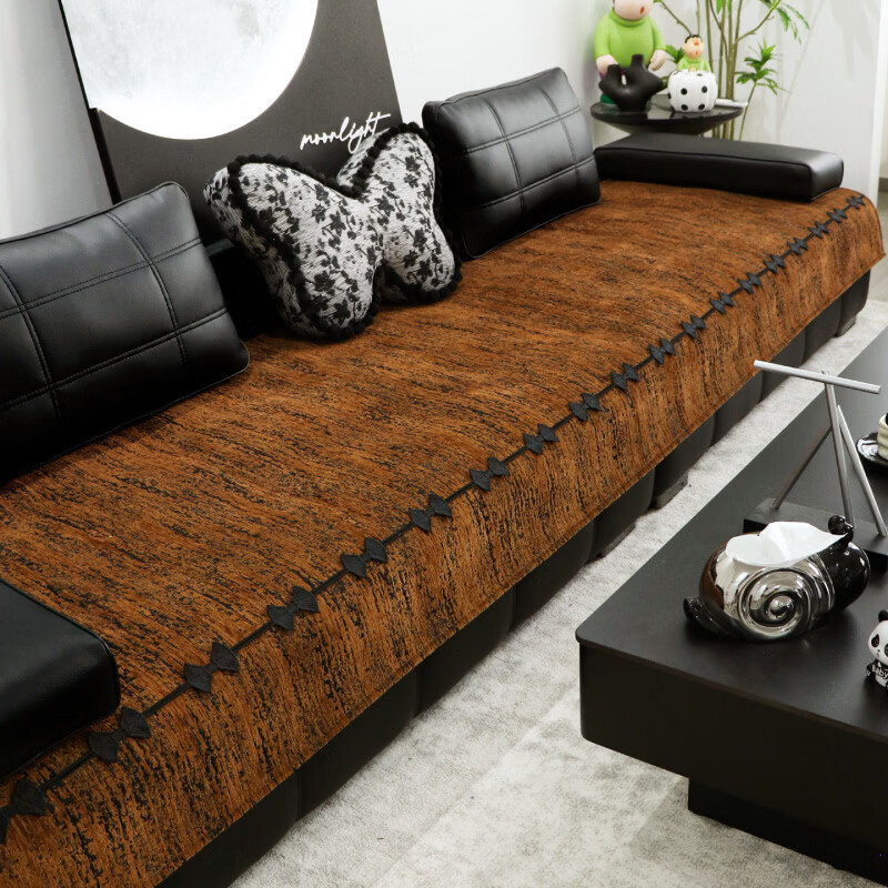 正圣沙发垫四季通用防滑2026年新款轻奢高级感劳伦斯皮沙发专用垫 蝶黛-深咖 70cm*70cm (可用作扶手和靠背)