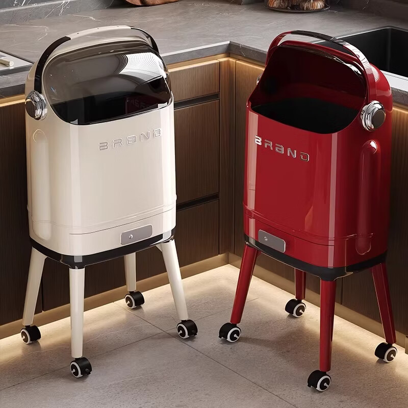 艾仕可（ASCOR）高脚垃圾桶2026新款家用滑盖式免弯腰厨房垃圾筒可移动大容量纸篓 奶油白【高脚免弯腰】