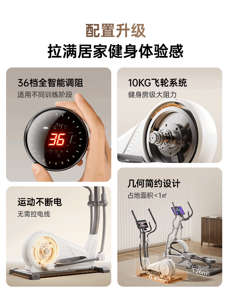 佑美（YOU MEI）椭圆机家用漫步机健身房器材运动小型踏步机静音椭圆仪C7L 【C7L自发电版】36档智能调阻丨优雅白