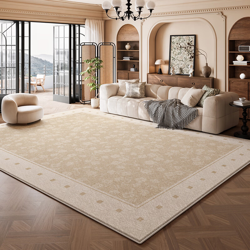 Y U-LIVE地毯客厅中古奶油风2026新款免洗可擦防水防污沙发茶几地垫免打理 S仿羊绒-苏隐 140×200CM【精致双线包边】