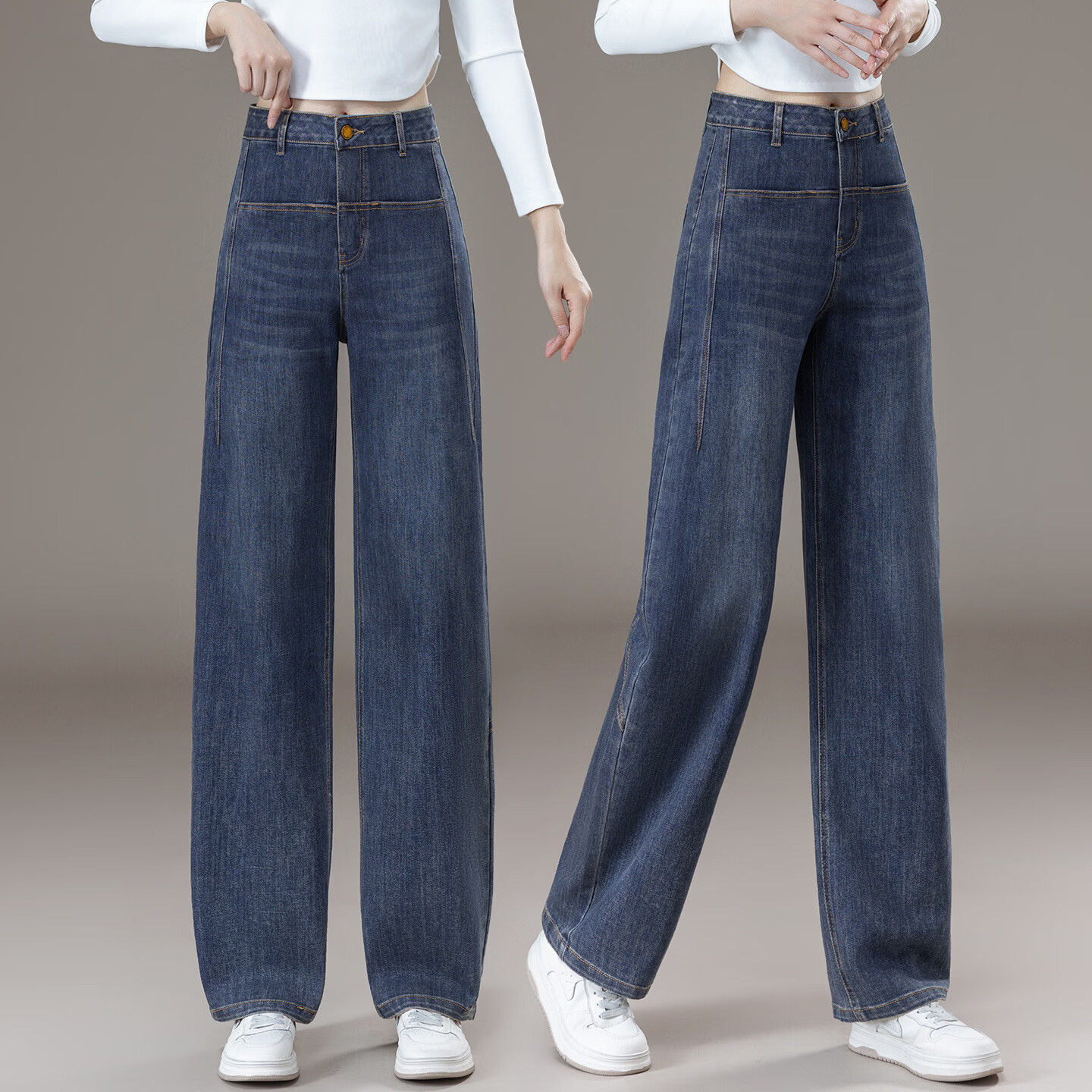 【品质甄选】复古牛仔裤女秋冬季2026新款高腰弯刀裤阔腿宽松裤子 复古蓝 29 建议115-125斤