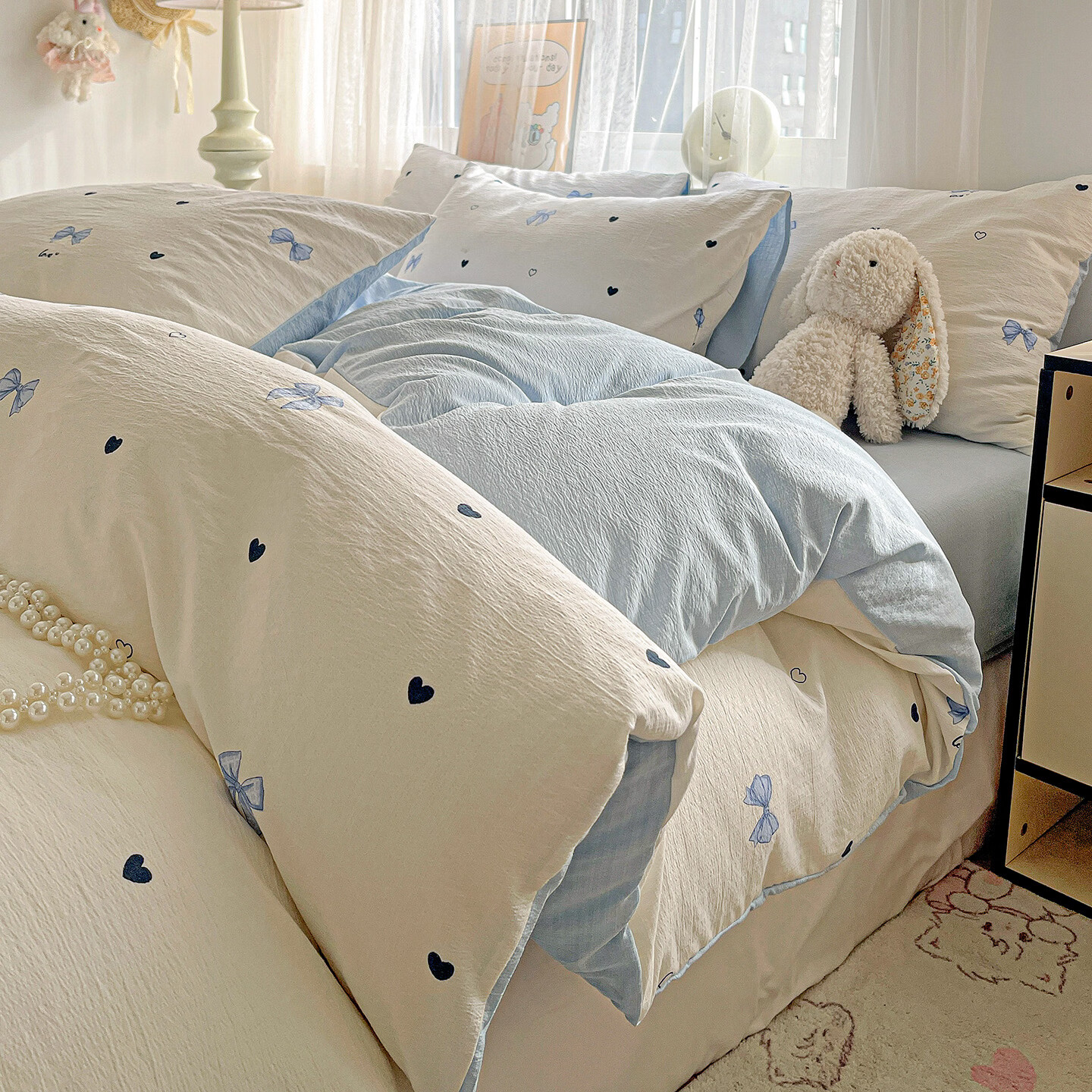 雅鹿床上双层纱四件套2026新款床单被套学生宿舍单人三件套3 M系-蓝色蝴蝶结【母婴级面料/亲肤舒适】 2.0四件套- 床单款 （被套200*230cm）