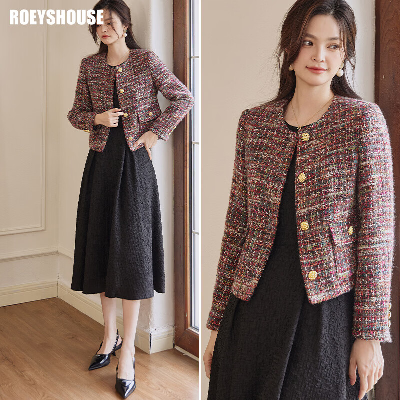 ROEYSHOUSE罗衣法式小香风粗花呢外套女春富家千金风红色短款圆领上衣09512 花色 M