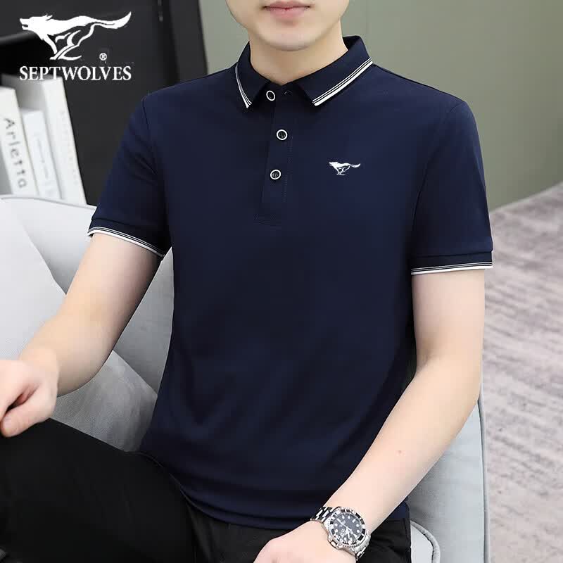 七匹狼（SEPTWOLVES）短袖Polo衫男士半袖夏季薄款短袖男翻领休闲保罗衫正装中青年通勤 T244碳灰  常规 XL 建议130-145斤