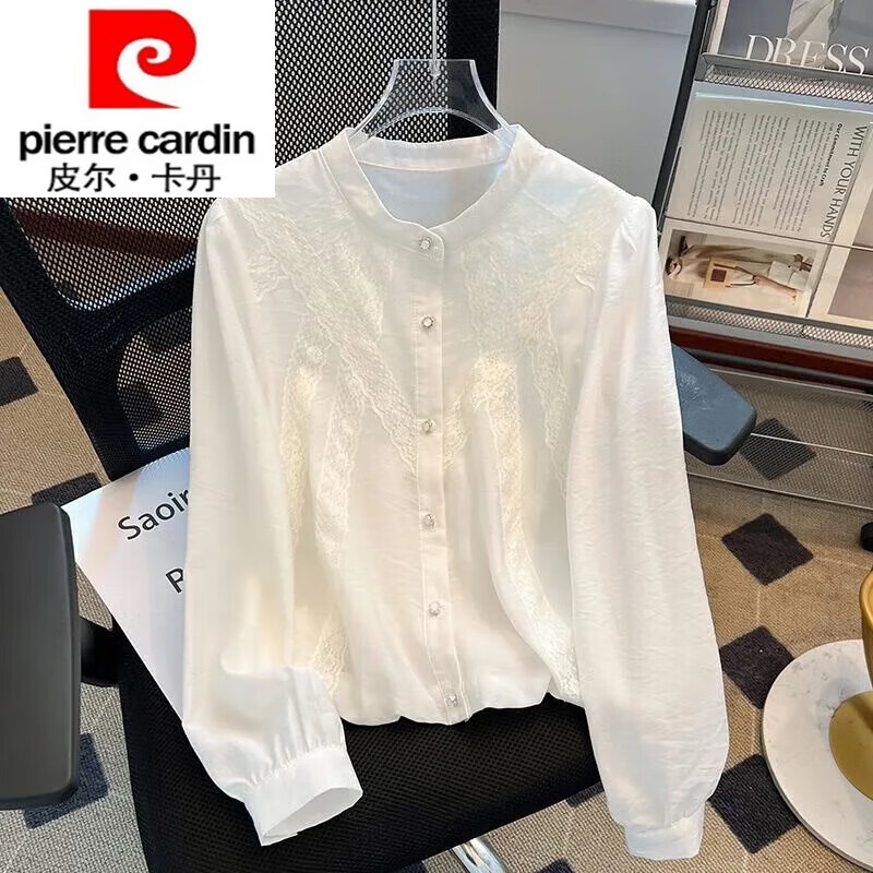 皮尔卡丹（pierre cardin）超好看白色长袖衬衫女夏季2025年新款超火法式泡泡袖上衣漂亮小衫 白色 3XL 【135-150斤】