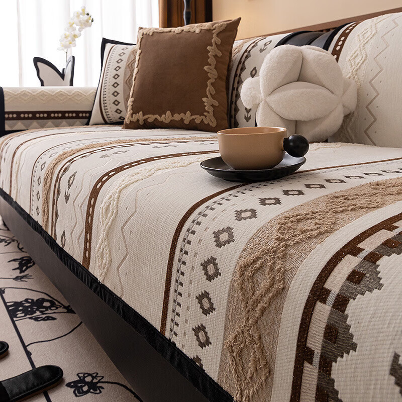 山头林村2025新款防猫抓沙发垫子感法式防滑耐脏坐垫靠垫盖布巾 SYJF-雏菊-绿色 1厘米*1厘米 单人位 30*50抱枕外套