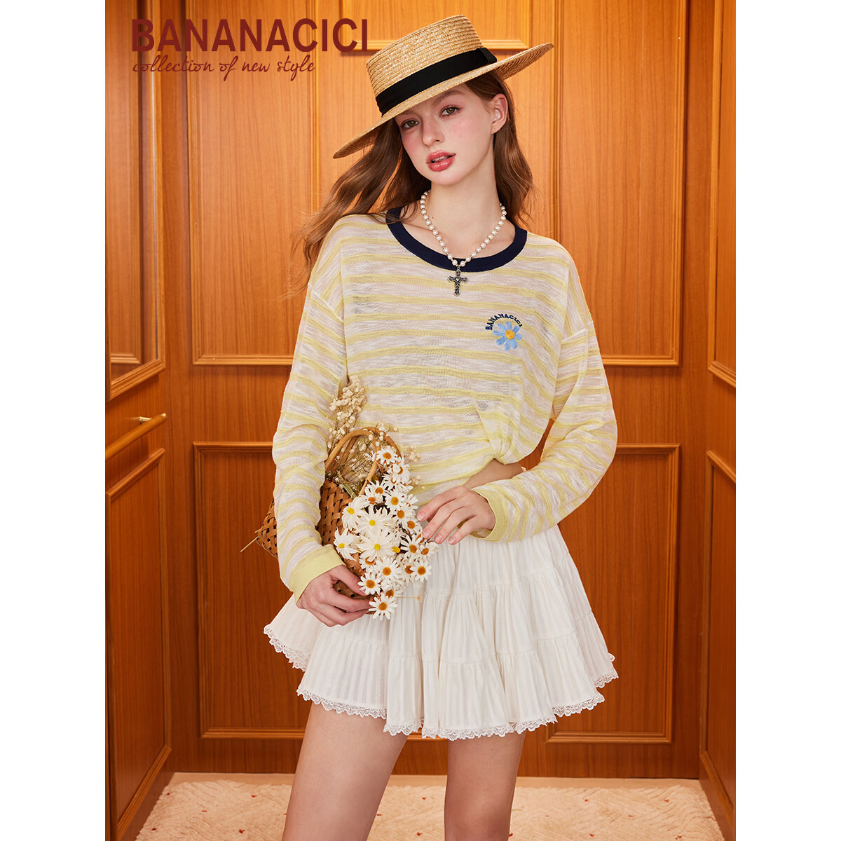 banana cici【阚清子同款】2026年夏季新款多巴胺小雏菊针织衫C252MY591 黄色 S