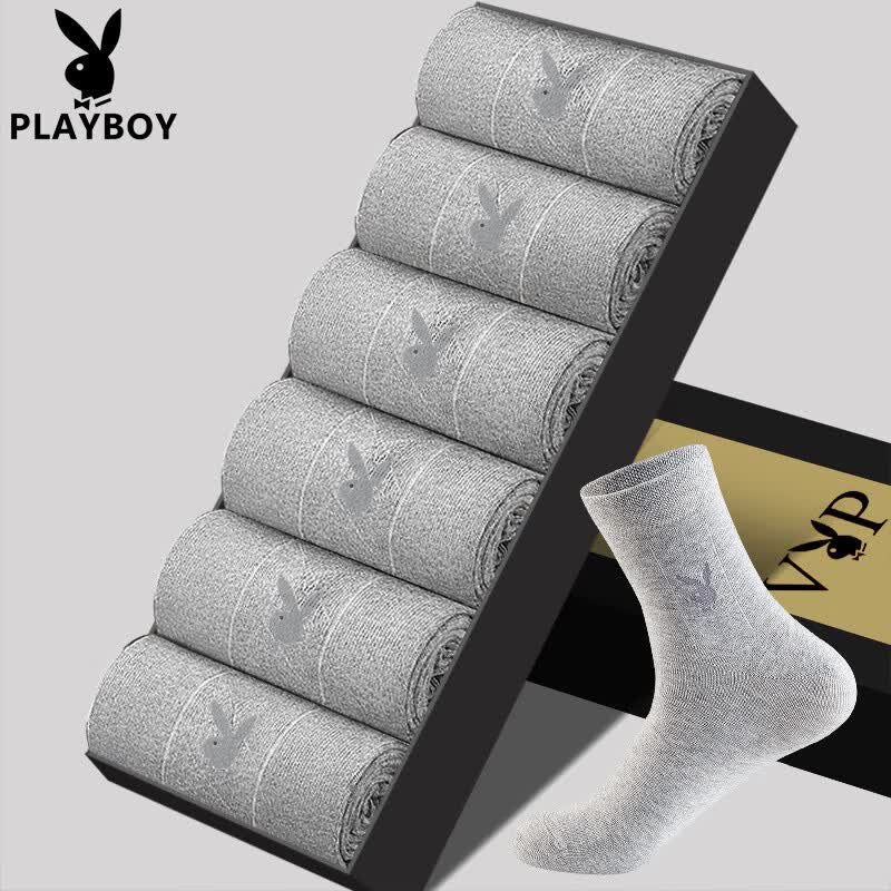 花花公子袜子男士纯棉中筒运动潮袜吸汗轻奢舒适透气 盒装【VIP6612】 6双 均码 (39-44码)