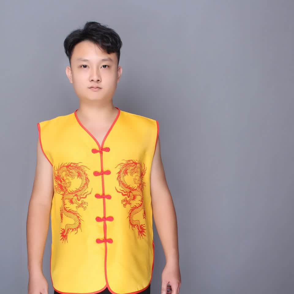 希尾 汉服男仙气古风定制中国节日民俗文化进香庙会服装进香黄色马甲