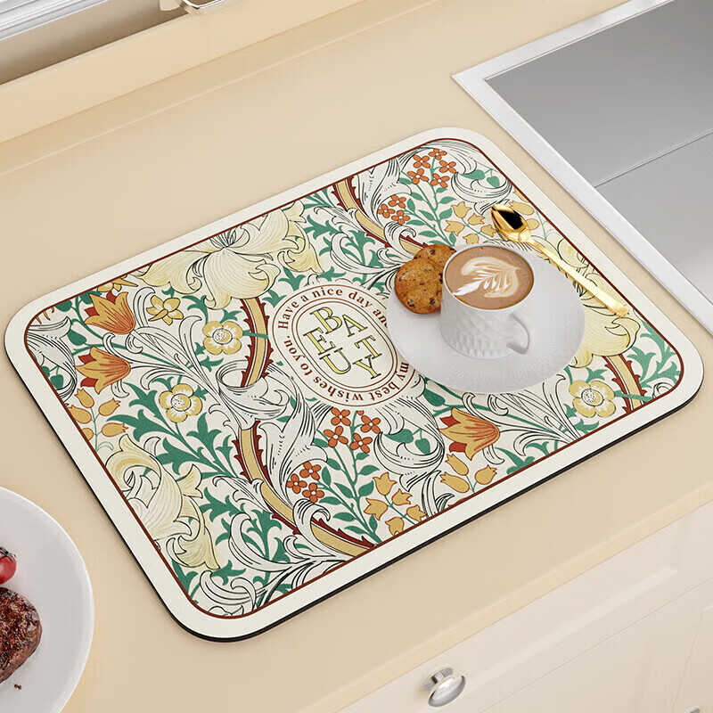 厨房台面沥水垫硅藻泥吸水垫子吧台水池边免洗干燥垫碗盘垫隔热垫 【烂漫花海】30*40cm