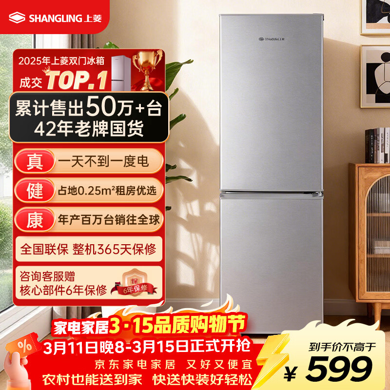 上菱183升两门小型冰箱小户型家用出租房用 出租屋办公室宿舍双门双开门电冰箱以旧换新BCD-183D