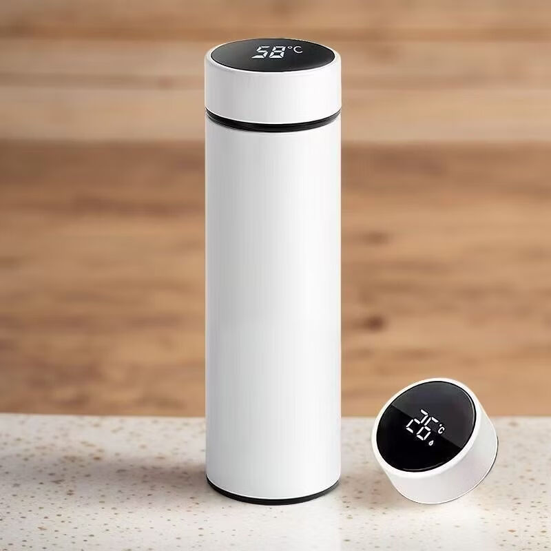 肥肥鲨保温水杯可爱搞笑搞怪表情杯子个性便携显温不锈钢保温杯 来图定制 500ml 送茶隔【显示温度8-12小时保冷保温】