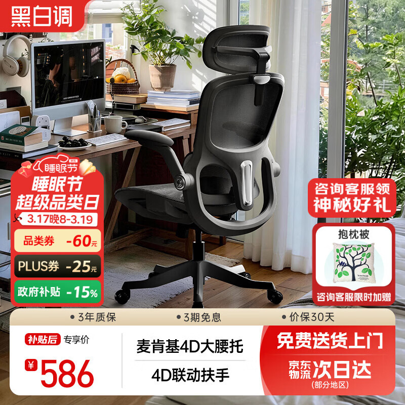 黑白调P2Pro二代人体工学椅电脑椅办公椅电竞椅子人工力学座椅4D腰托