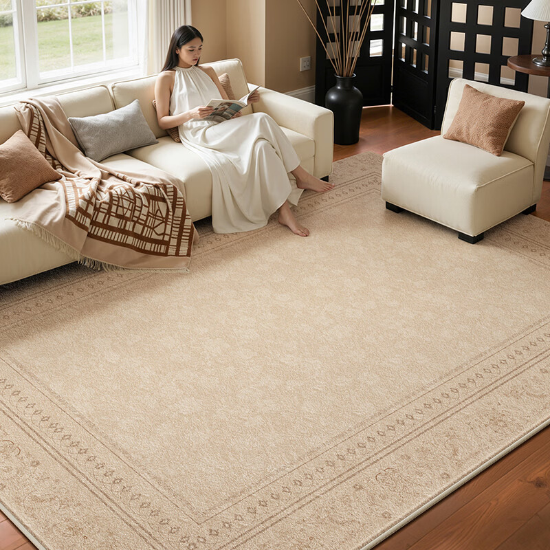 Y U-LIVE地毯客厅中古奶油风2026新款免洗可擦防水防污沙发茶几地垫免打理 S仿羊绒-望山木 140×200CM【精致双线包边】