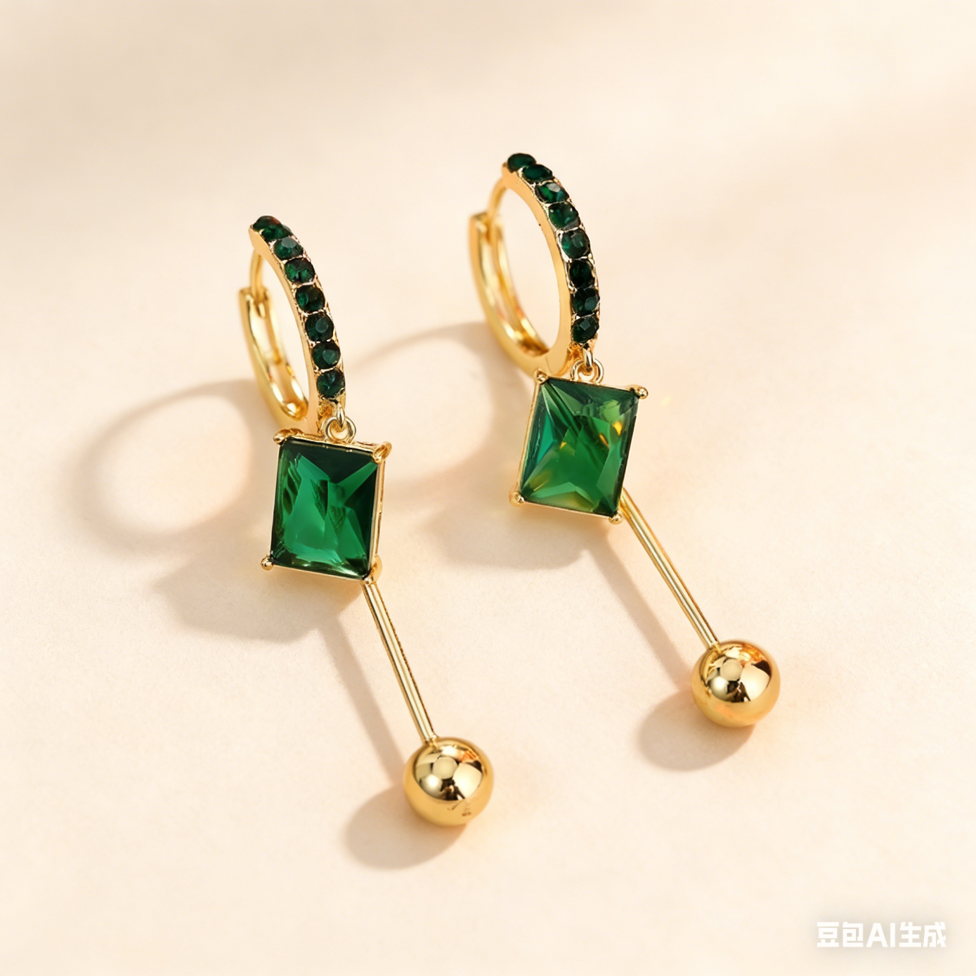 【镇店之宝】轻奢高级感几何绿色水晶耳环女优雅百搭耳饰耳坠XJS 【送礼盒】优雅绿钻耳环