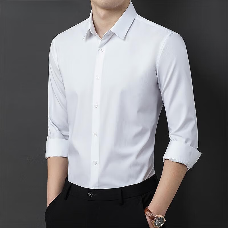 丨利郎丨桑蚕丝长袖衬衫男士纯色PD免烫商务休闲通勤伴郎粉色衬衣 白色 L 175/92A 建议135-155斤