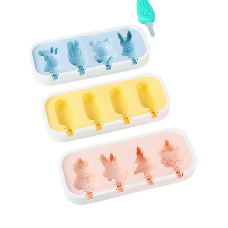卡通冰棒模具 硅胶雪糕食品级家用做冰棍自制冰淇淋奶 YH1047动物 粉色