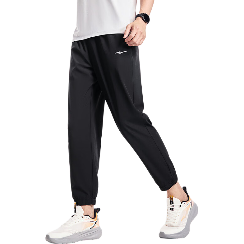 鸿星尔克运动裤男春夏季新款户外休闲梭织束口长裤九分裤男士裤子卫裤男裤 【梭织速干束脚款】正黑-2016 XL