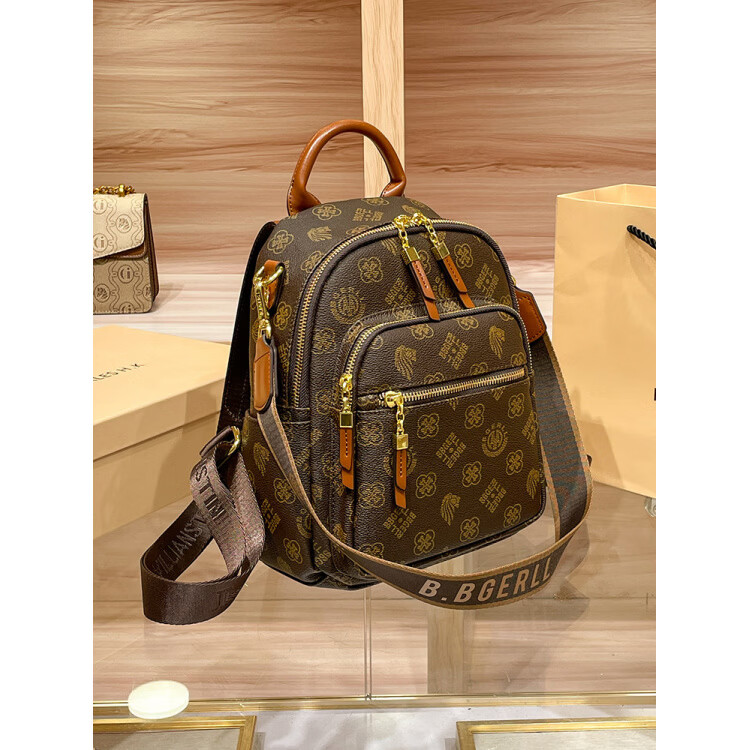 IT MANCLACYK香港代购真皮背包女2025新款老花双肩包潮流时尚单肩包 兔棕色_专柜礼盒套装