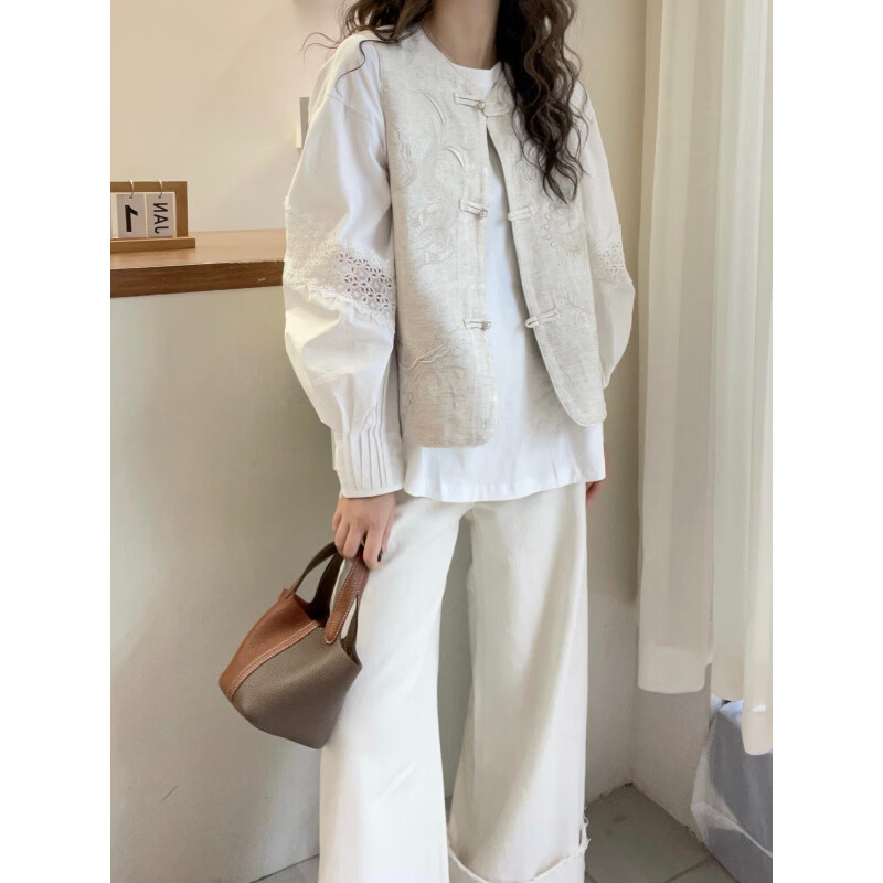 MODX新中式重工刺绣马甲外套女2025夏中国风复古盘扣无袖坎肩背心上衣 图片色 (少量现货) M 【建议90-110斤】