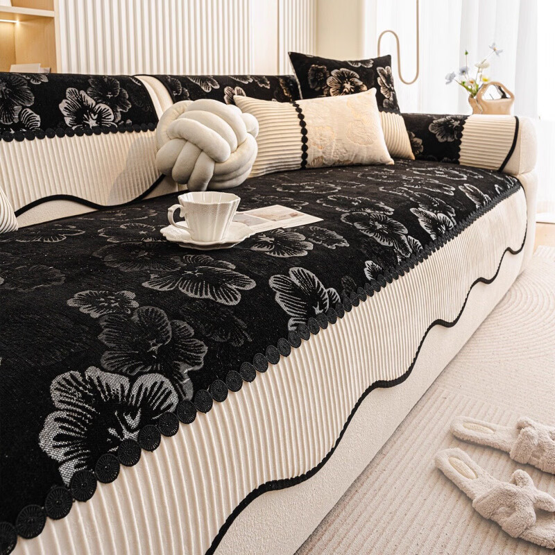 正圣沙发垫四季通用防滑2026年新款轻奢直排高级感异形沙发座垫 异形素吟-高级黑 70cm*70cm