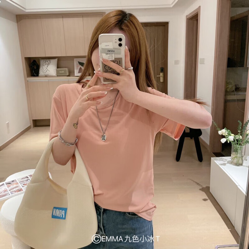 诗莉奥（SHILIAO）夏季新款小冰T恤宽松纯色上衣ins潮流圆领T恤短袖女生 黄色 均码 80-135斤