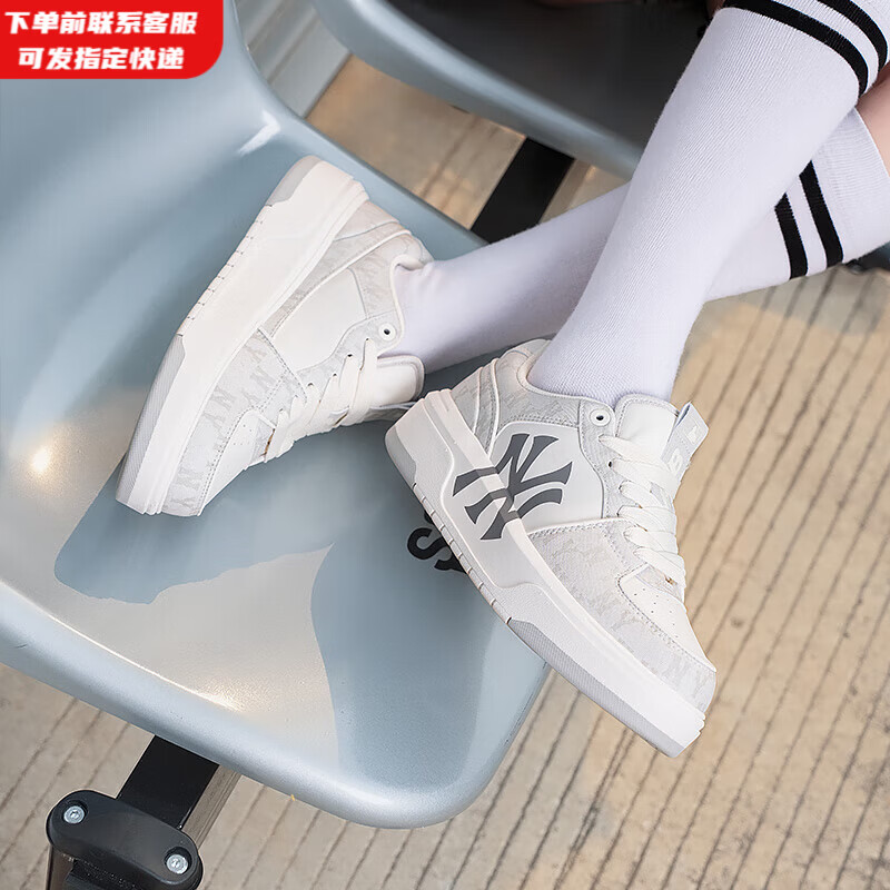 MLB官方休闲鞋女鞋子 增高老花学长鞋复古运动鞋百搭板鞋 3ASXCLD4N 纽约洋基队/灰色 43 (275mm)