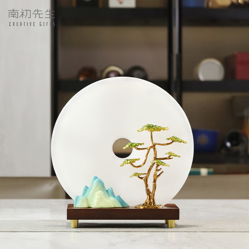 南初先生珐琅彩听松观岳迎客松平安扣桌面摆件客厅书房办公室摆件开业送礼 听松观岳平安扣-礼盒装