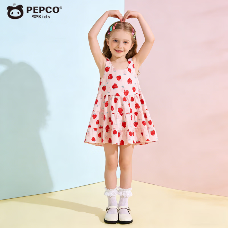 С�����ɣ�PEPCO��Ůͯ����ȹ�����ļ��¿��ȹ�ȼٷ纫���ͯ��������黨����ȹ ���ȹ-�۲�ݮ 100 (��������80-90cm) 28.9Ԫ