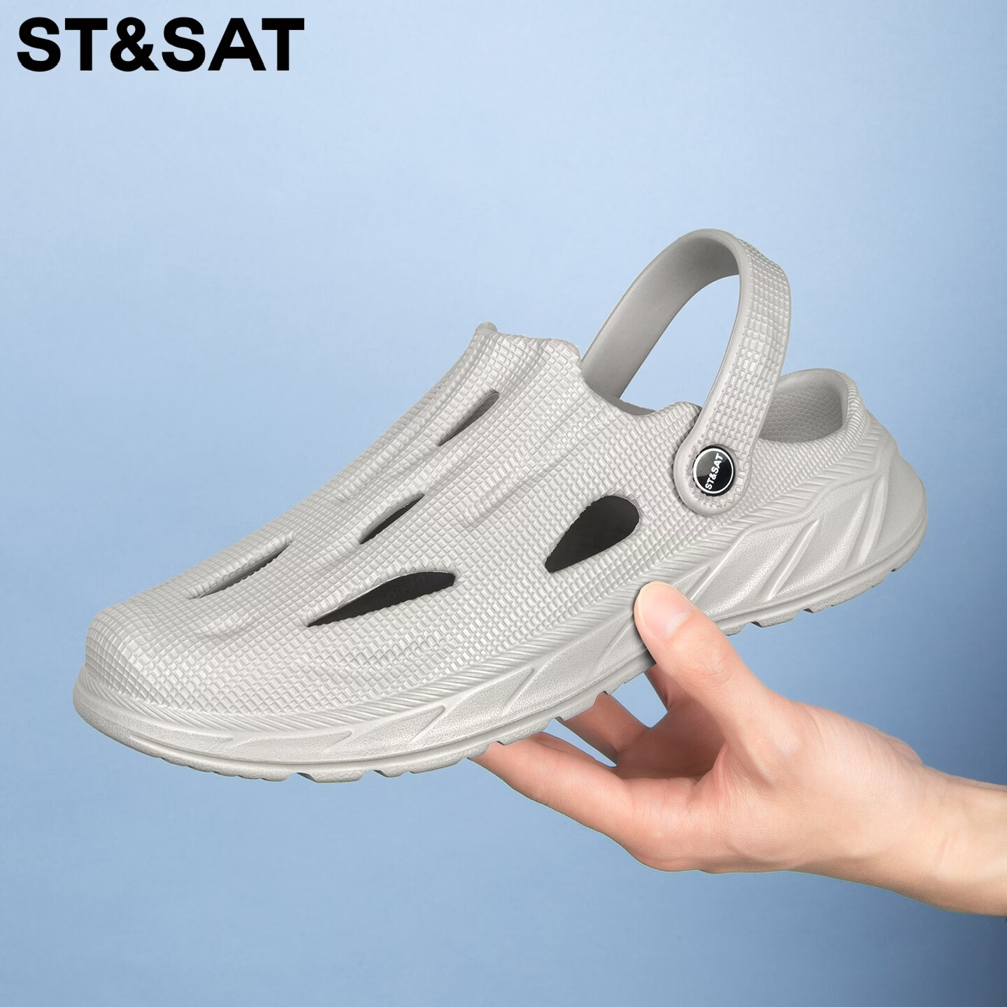 星期六（St&Sat）洞洞鞋男士夏季新款户外两穿凉鞋男休闲涉水凉拖鞋男防滑沙滩鞋男 灰色 38-39 标准运动鞋尺码