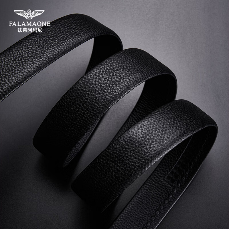 FALAMAONE法莱阿玛尼皮带男真皮自动扣腰带头层牛皮内扣裤带生日礼物送男友 【专柜礼盒】PD809Q枪色 110cm -140加长均码（可修剪）