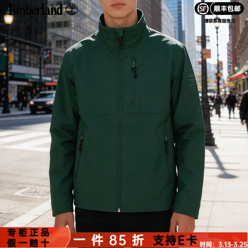 添柏岚（Timberland）外套男春季新款户外运动加绒软壳可叠穿防泼水保暖立领夹克 黑色/内里加绒/A6AU4001 XL 185