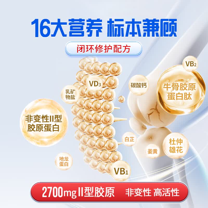 华北制药大健康第三代非变型二型骨胶原蛋白 牛骨胶原蛋白肽Ⅱ型胶原蛋白软骨粉 60粒*6瓶 【超值装】