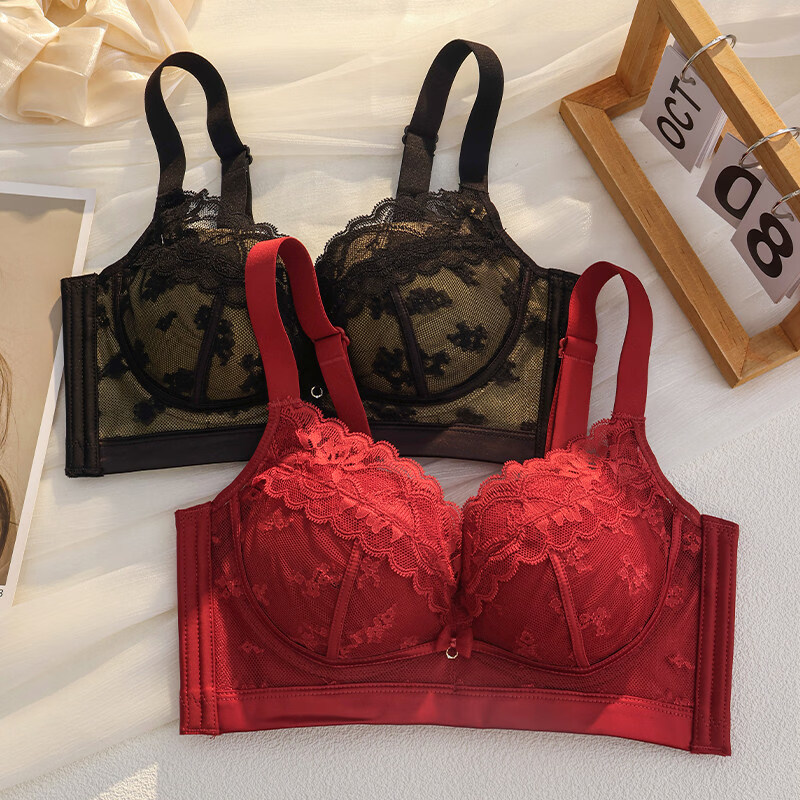 本命年小胸内衣女加厚显大无钢圈收副乳防下垂调整 月光灰显大2CM 80B 36_