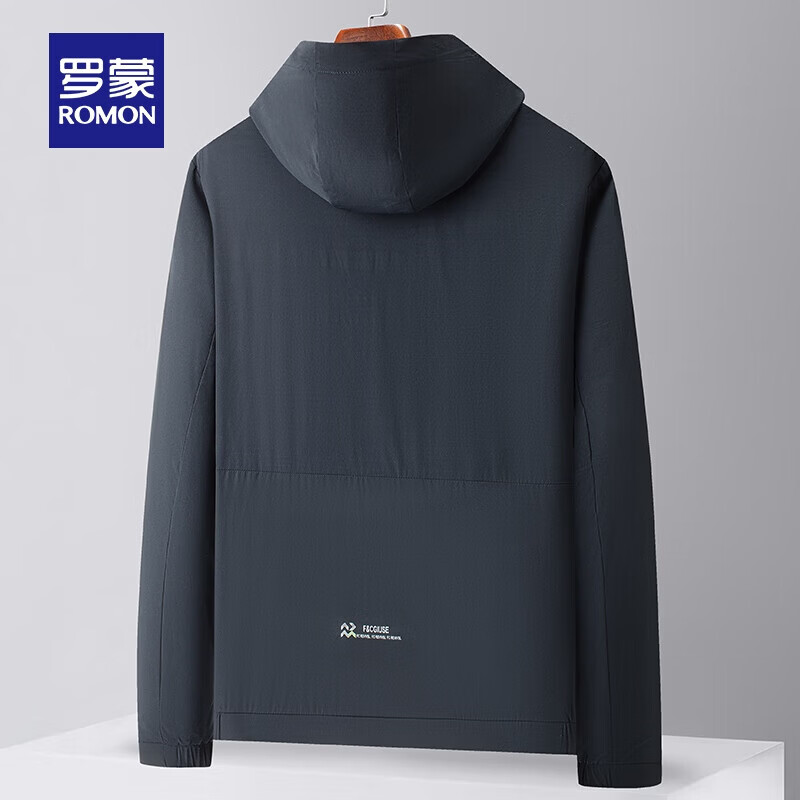 罗蒙（ROMON）连帽夹克外套男牛奶丝秋季新款中青年简约百搭休闲易打理上衣 黑色 L (175)