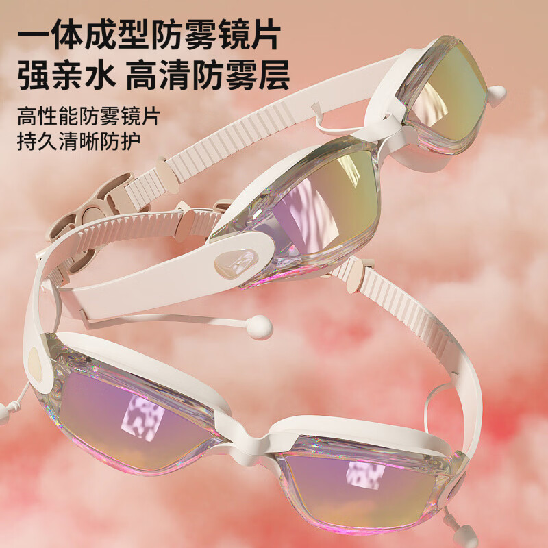 AILUKI日本泳镜女款高清防水防雾游泳眼镜潜水装备专业竞速泳帽套装 透明白【高清防雾】