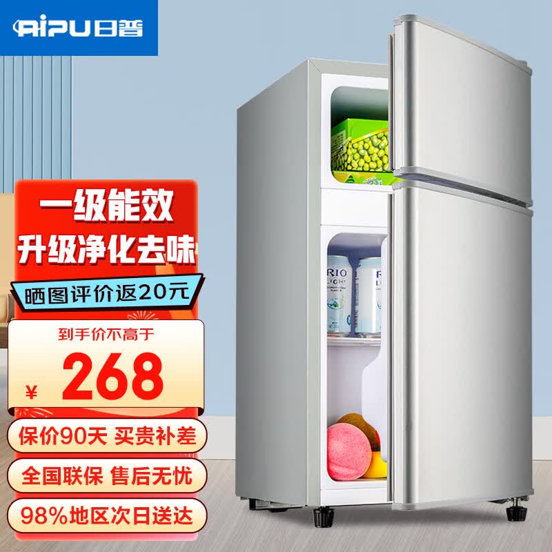 日普（RIPU）小冰箱迷你小型双门家用一级能效宿舍出租房办公室节能省电冷藏冷冻电冰箱 【升级净化去味】58升银色【小巧不占地】
